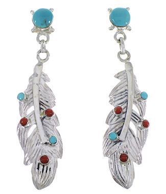 Turquoise Coral Feather Jewelry Post Dangle Earrings PX30593